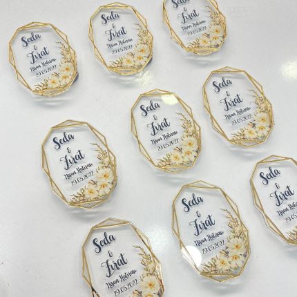 Pleksi Uv Baskılı Nikah Şekeri - Çiçekli