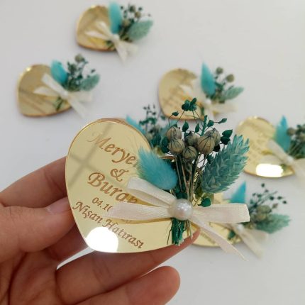 Altın Pleksi Kalp Nikah Şekeri