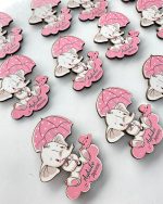 Şemsiyeli Fil Ahşap Magnet - Pembe