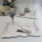 Mermer Desenli Söz Nişan Tepsi Takımı - Gümüş