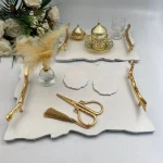 Sade Beyaz Polyester Söz Nişan Tepsi Takımı - Altın