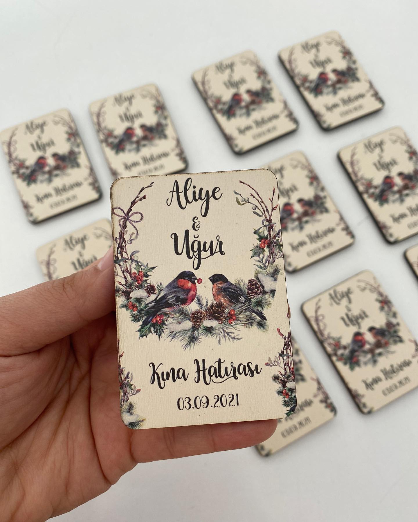 Ahşap Ucuz Nikah Şekeri Ahşap Magnet - No-4