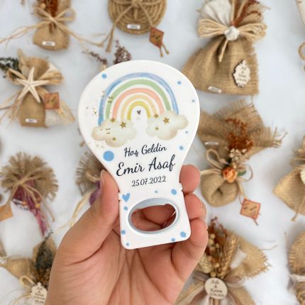 Gökkuşağı Temalı Mavi Renk Balon Açacak Magnet