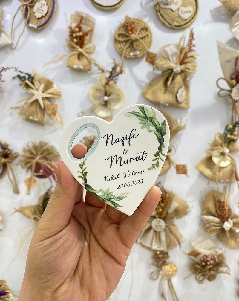 Kalp Açacak Magnet Kalp Açacak Magnet - Yeşil Yaprak Temalı