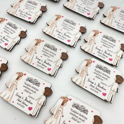 Gelin Damat Temalı Ahşap Nikah Şekeri