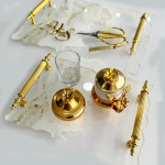 Beyaz Gold Desenli Söz Nişan Tepsi Takımı