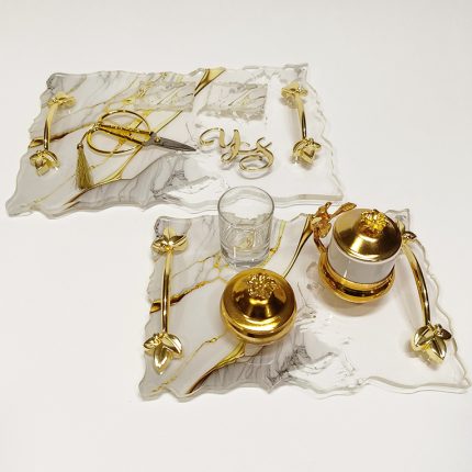 Beyaz Gold Çizgili - Nişan Tepsisi