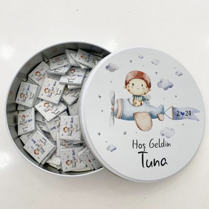 Teneke Kutu İçerisinde Uçak Temalı Bebek Çikolatası