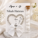 Taş Detaylı Kalpli Cam Tüplü Nikah Şekeri Magneti