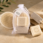 Örgülü Natürel Lif + Taş Sabun Seti – Doğal Hamam ve Spa Bakımı
