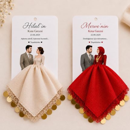 Kişiye Özel Kına Hediyeliği – Açık ve Tesettürlü Gelin Seçenekli İsim Baskılı Tasarım