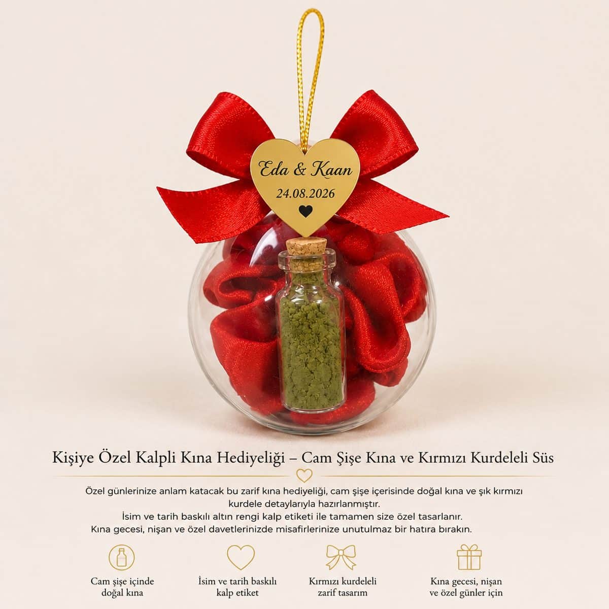 Kişiye Özel Kına Gecesi Hediyeliği | Cam Şişe Kına Tüpü ve Kalpli Etiketli Magnet Kişiye Özel Kına Gecesi Hediyeliği | Cam Şişe Kına Tüpü ve Kalpli Etiketli Magnet
