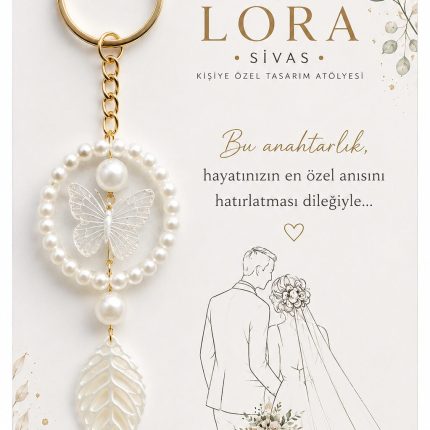 Kelebekli İnci Yaprak Anahtarlık